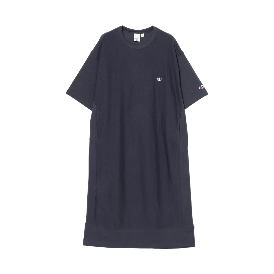 (W) 챔피온 x 빔즈 보이 리버스 위브 숏슬리브 드레스 네이비((W) Champion x Beams Boy Reverse Weave Short Sleeve Dress Navy)