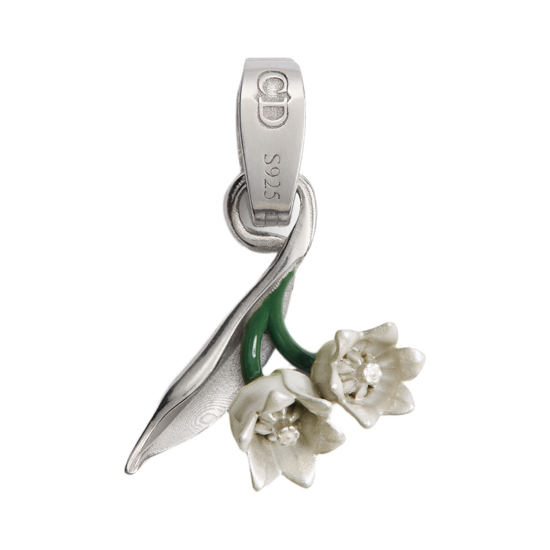X0305HOMST-D975 Dior Charm Lily Of The Valley Pendant Lacquer Silver Green White