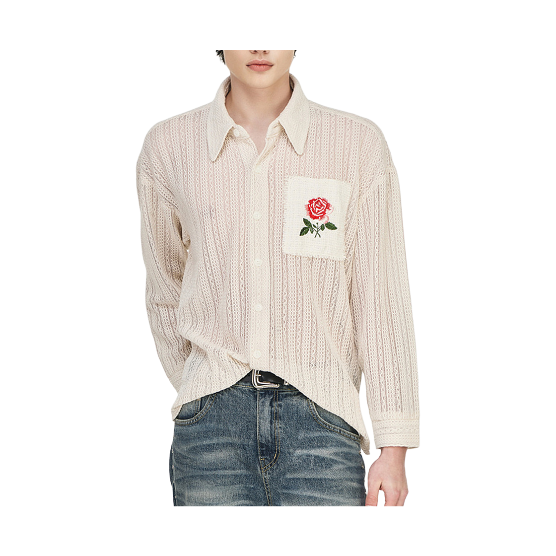 더그레이티스트 로즈 패치 크로셰셔츠 아이보리(The Greatest Rose Patch Crochet Shirt Ivory) - 2