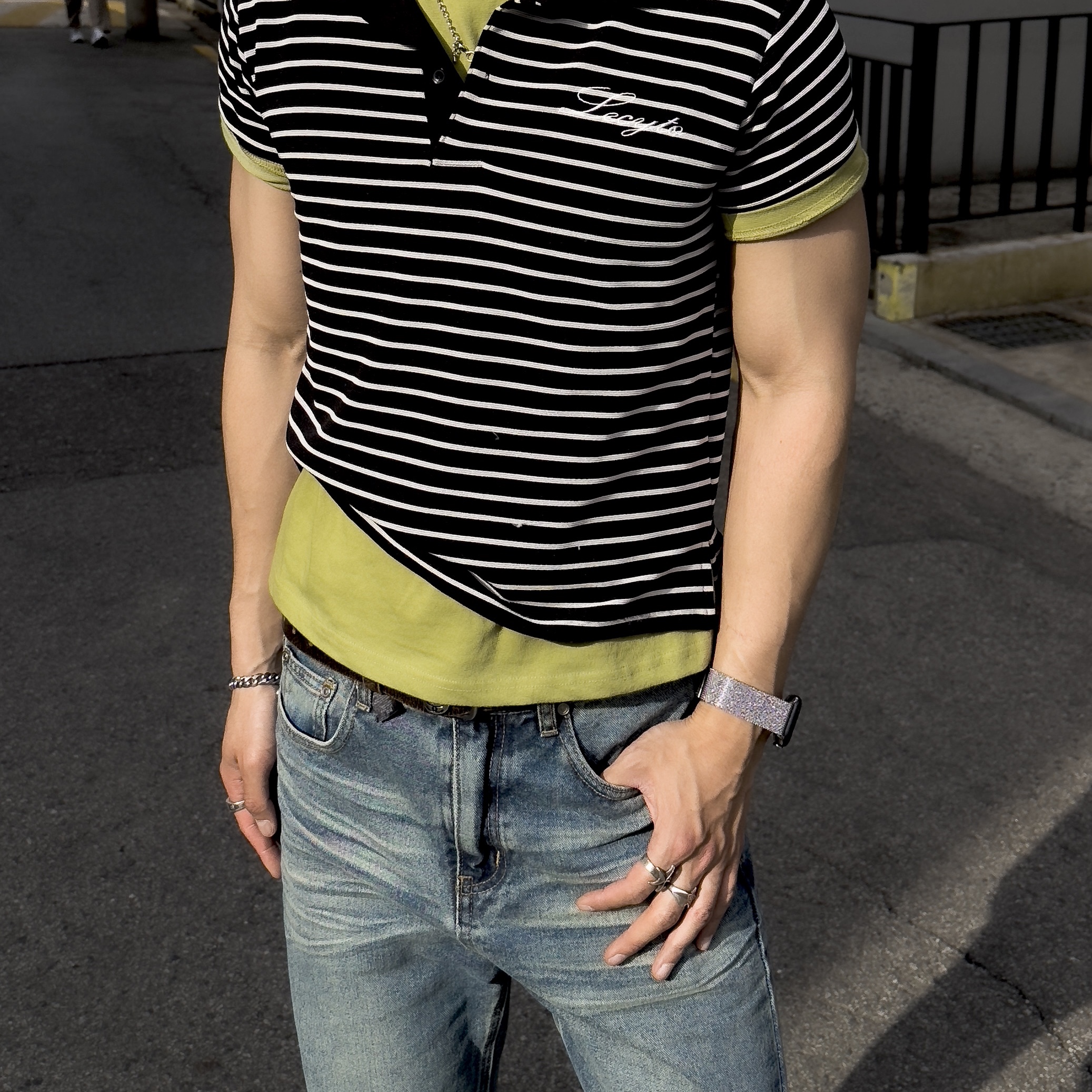 Stussy SS Link Studded Belt Distressed Brown 착용 스타일 - 4