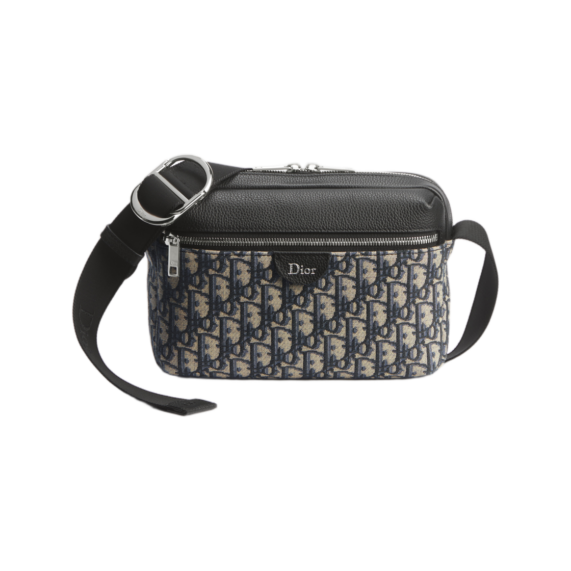 1DBPO488YUS-H27E Dior Rider Zip Strap Bag Dior Oblique Jacquard Grained Calfskin Beige Black