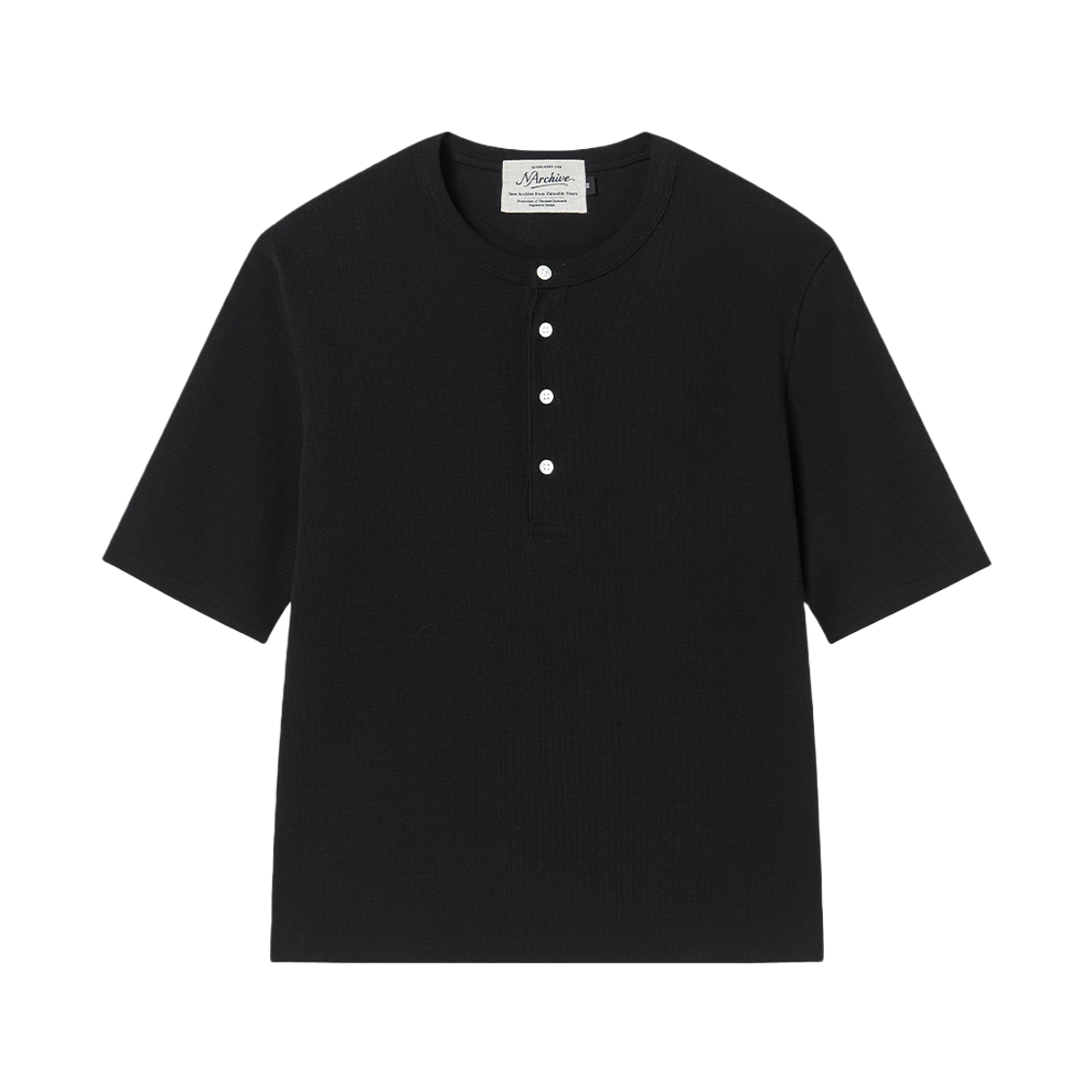엔 아카이브 펄 버튼 헨리넥 반팔 티셔츠 블랙(N ARCHIVE Pearl Button Henley Neck T-Shirt Black) - 1