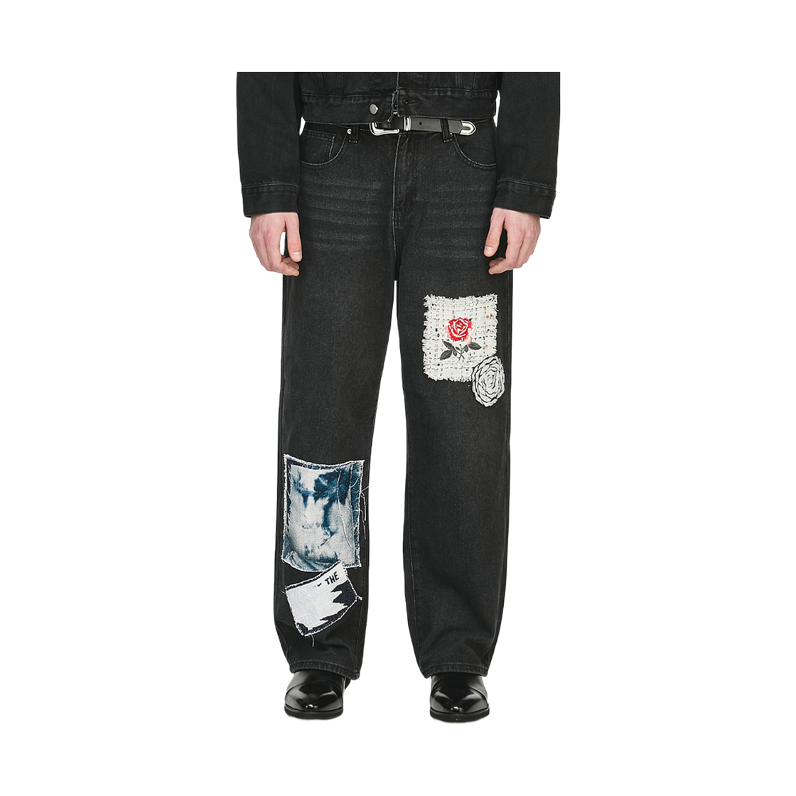 더그레이티스트 로즈 패치 데님 팬츠 블랙(The Greatest Rose Patch Denim Pants Black) - 2