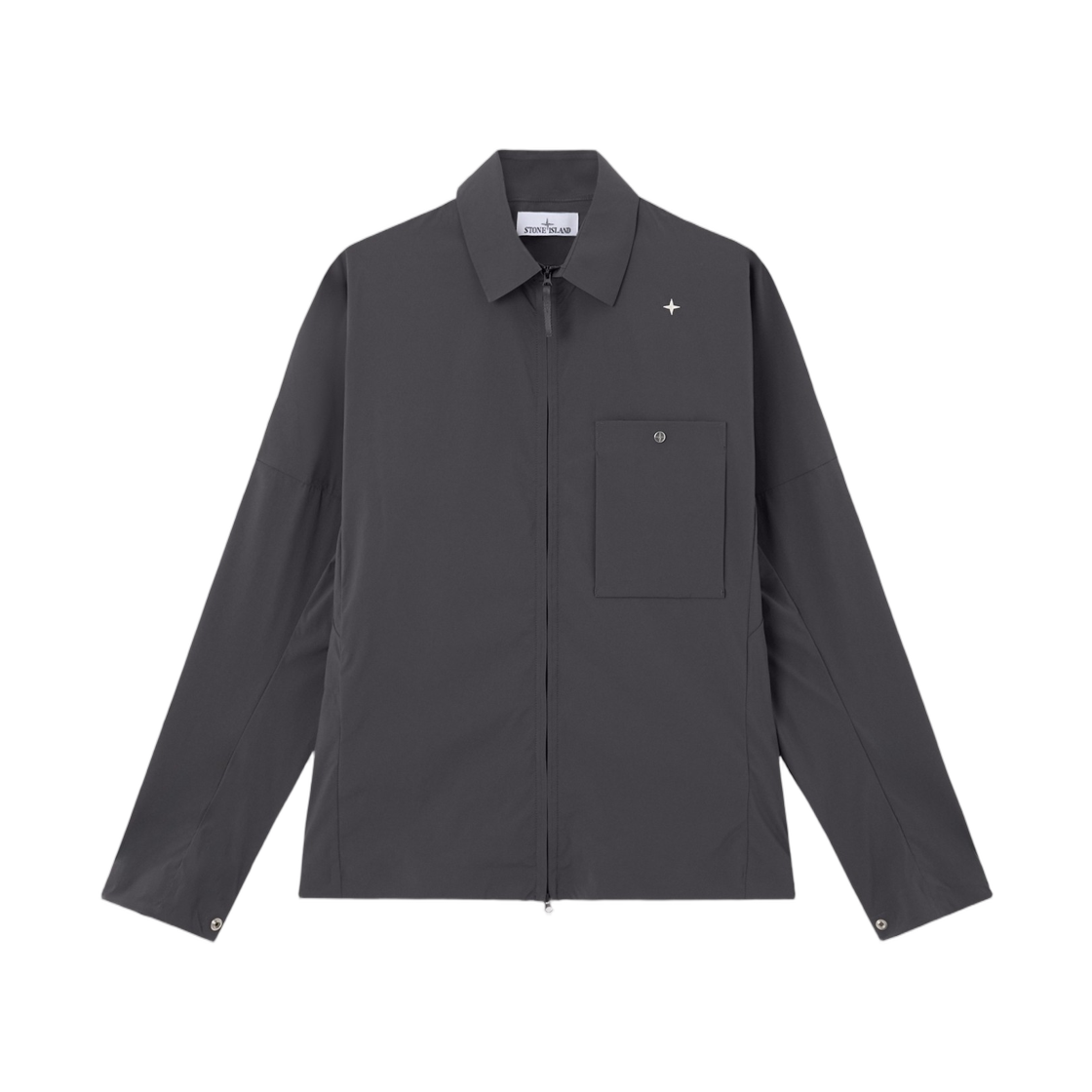 L1S1512000-16S0G13-V0065 Stone Island 1200016 Recycled Stretch Nylon Tela_S.I. Stellina Comfort-Fit Zip-Up Overshirt with Pocket Charcoal Grey - 26SS