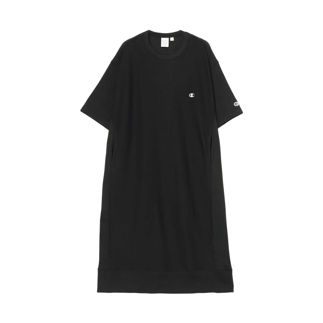 (W) 챔피온 x 빔즈 보이 리버스 위브 숏슬리브 드레스 블랙((W) Champion x Beams Boy Reverse Weave Short Sleeve Dress Black)