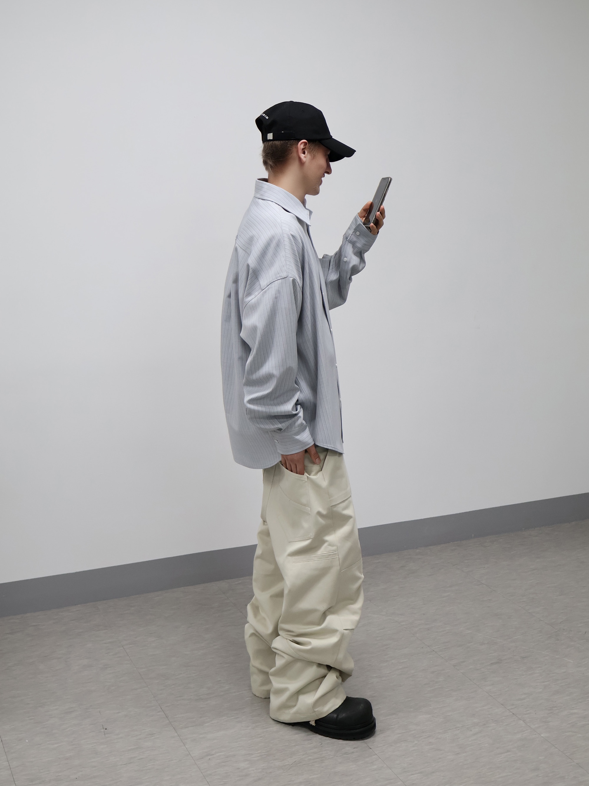 Kamien Heavy Stripe Shirt, [KREAM 단독] Kamien x KOIN SEOUL K Logo Ball Cap Black 착용 스타일