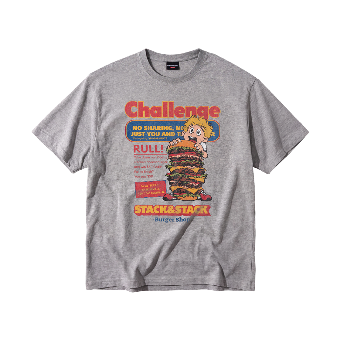 큐티에잇 가먼츠 버거 챌린지 워시드 티 그레이(QT8 GARMENTS Burger Challenge Washed Tee Grey) - 1