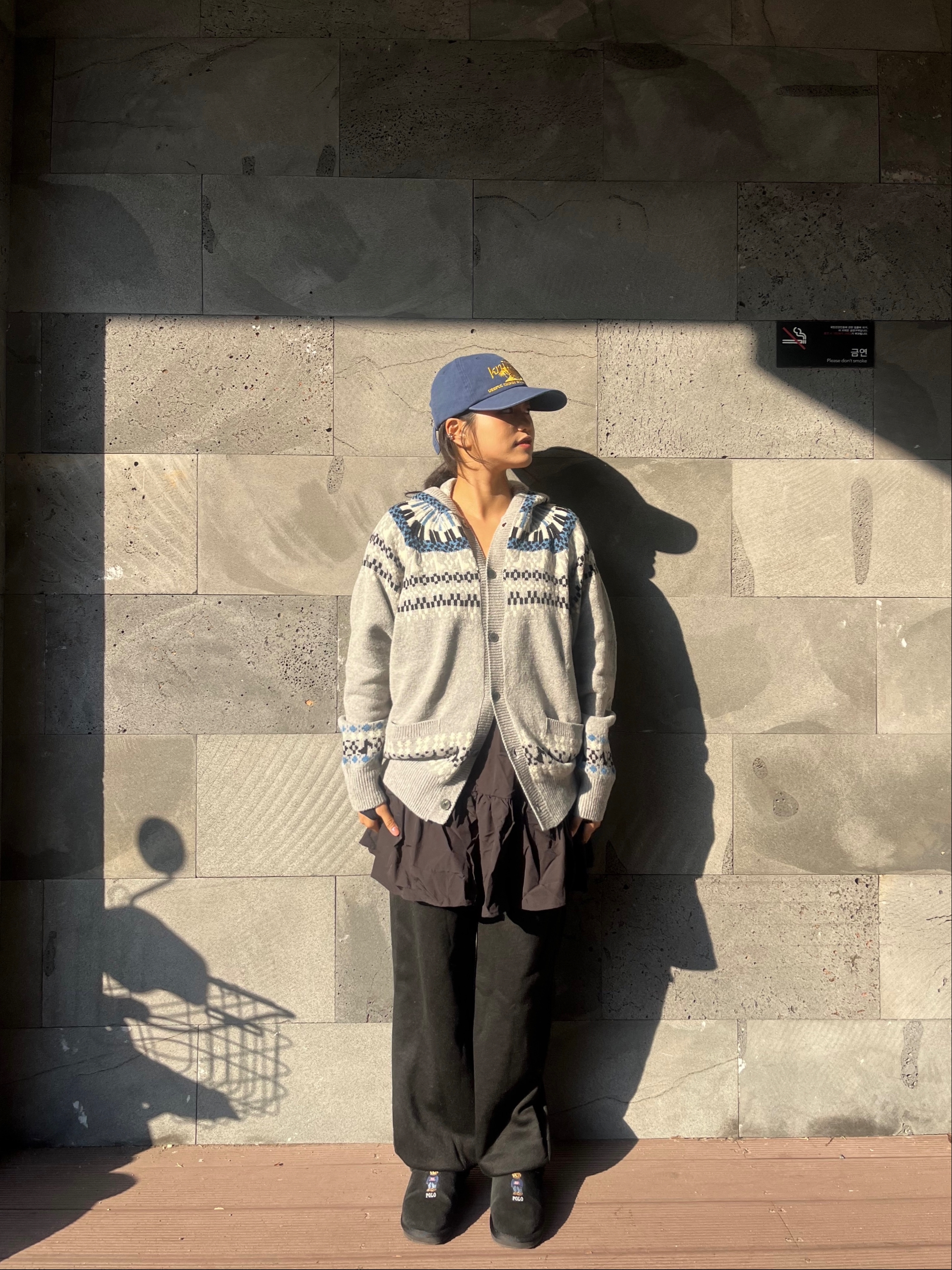 Knitted Palmtree Logo Ballcap Navy 착용 스타일 - 2