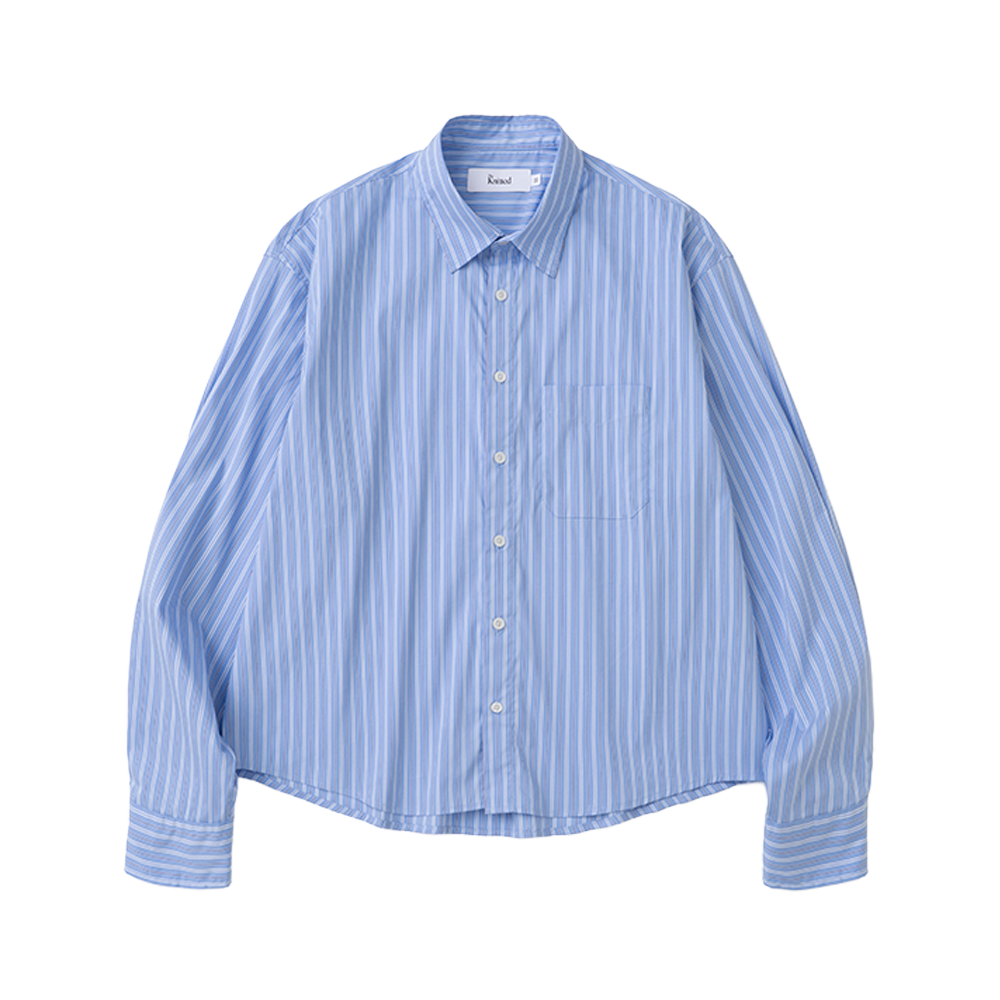 니티드 스트라이프 크롭 셔츠 블루(Knitted Stripe Crop Shirts Blue)