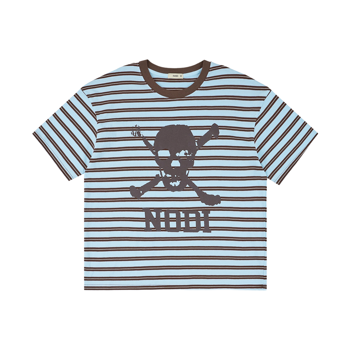 ND_CTO_022_BR NODI Trouble Skull Dept Stripe Crop Tee Brown