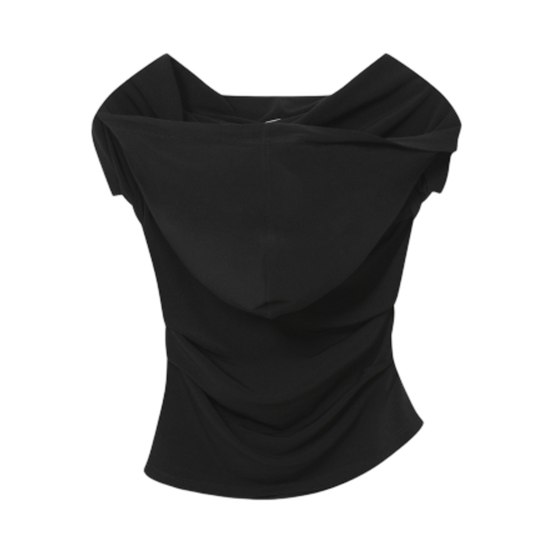 (W) 미세키서울 드레이프 모드 후드 탑 블랙((W) Miseki Seoul Draped Mod Hoodie Top Black) - 2