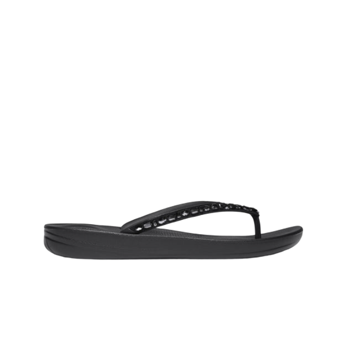(W) 핏플랍 아이쿠션 멀티 크리스탈 얼고노믹 플립플랍 올 블랙((W) FITFLOP Iqushion Multi Crystal Ergonomic Flip Flops All Black)