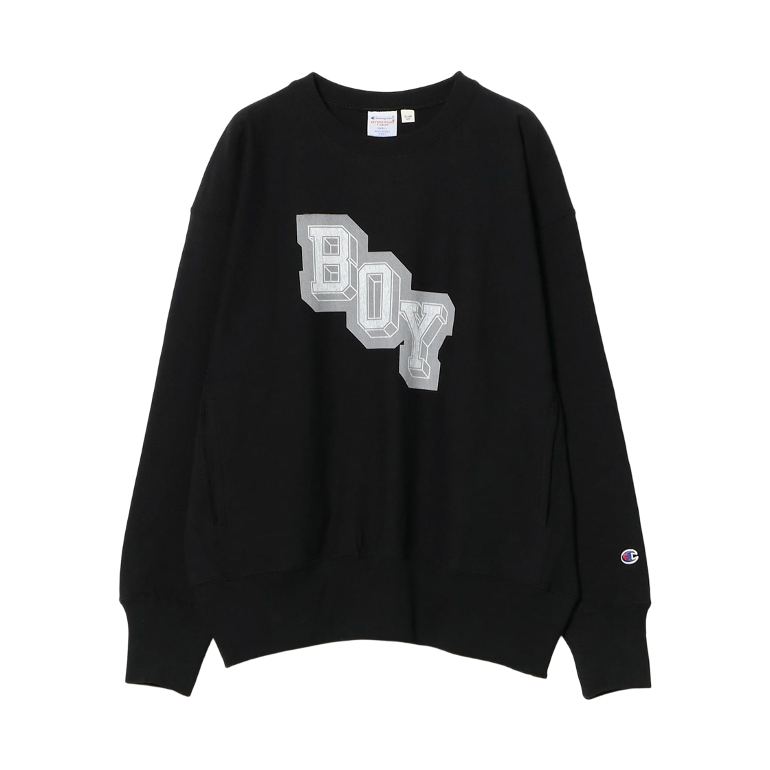 (W) 챔피온 x 빔즈 보이 리버스 위브 크루 블랙((W) Champion x Beams Boy Reverse Weave Crew Black) - 1