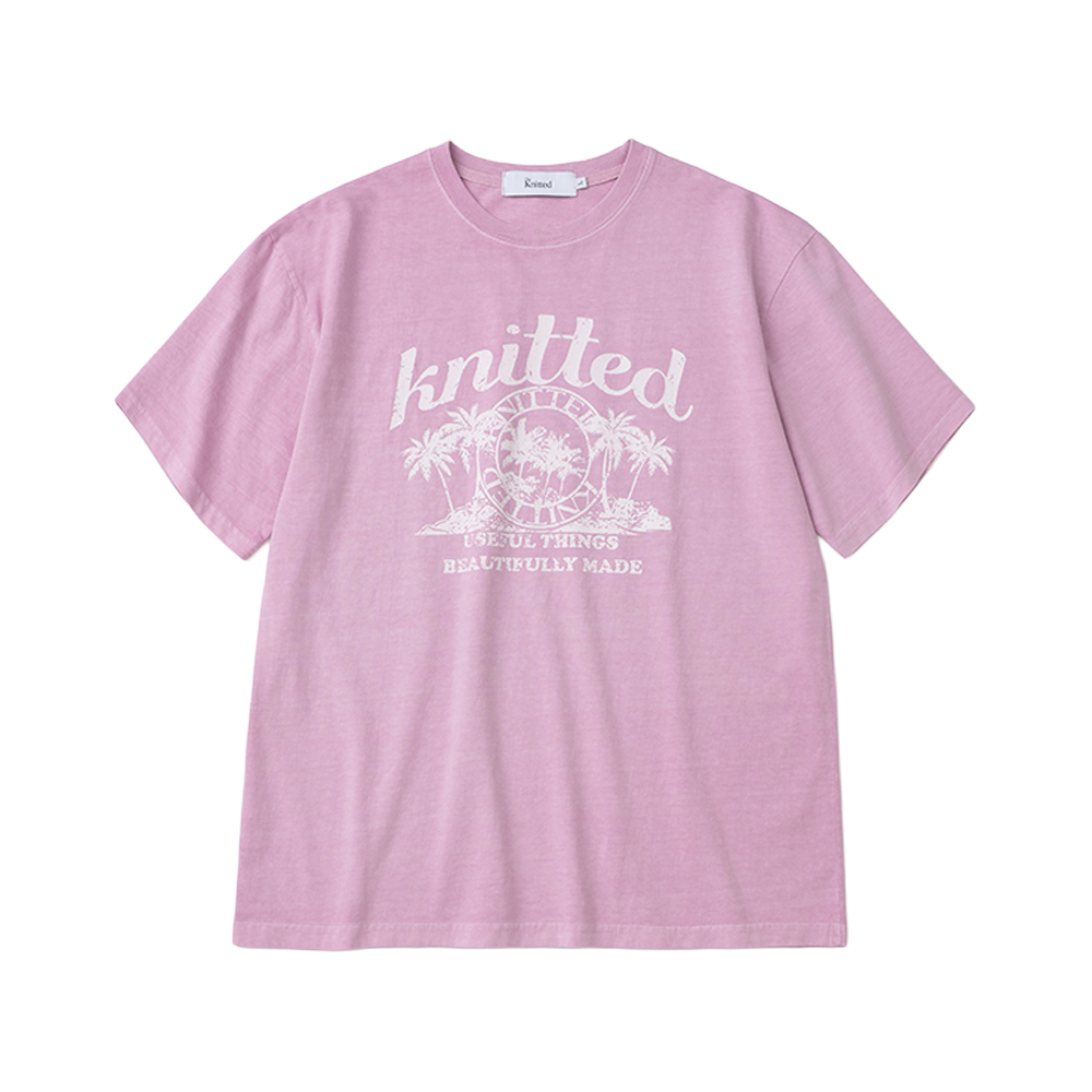 니티드 피그먼트 팜트리 그래픽 티셔츠 워싱 핑크(Knitted Pigment Palm Tree Graphic T-Shirt Washing Pink)