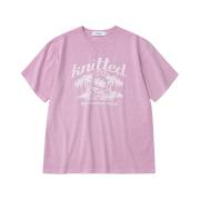 Knitted Pigment Palm Tree Graphic T-Shirt Washing Pink