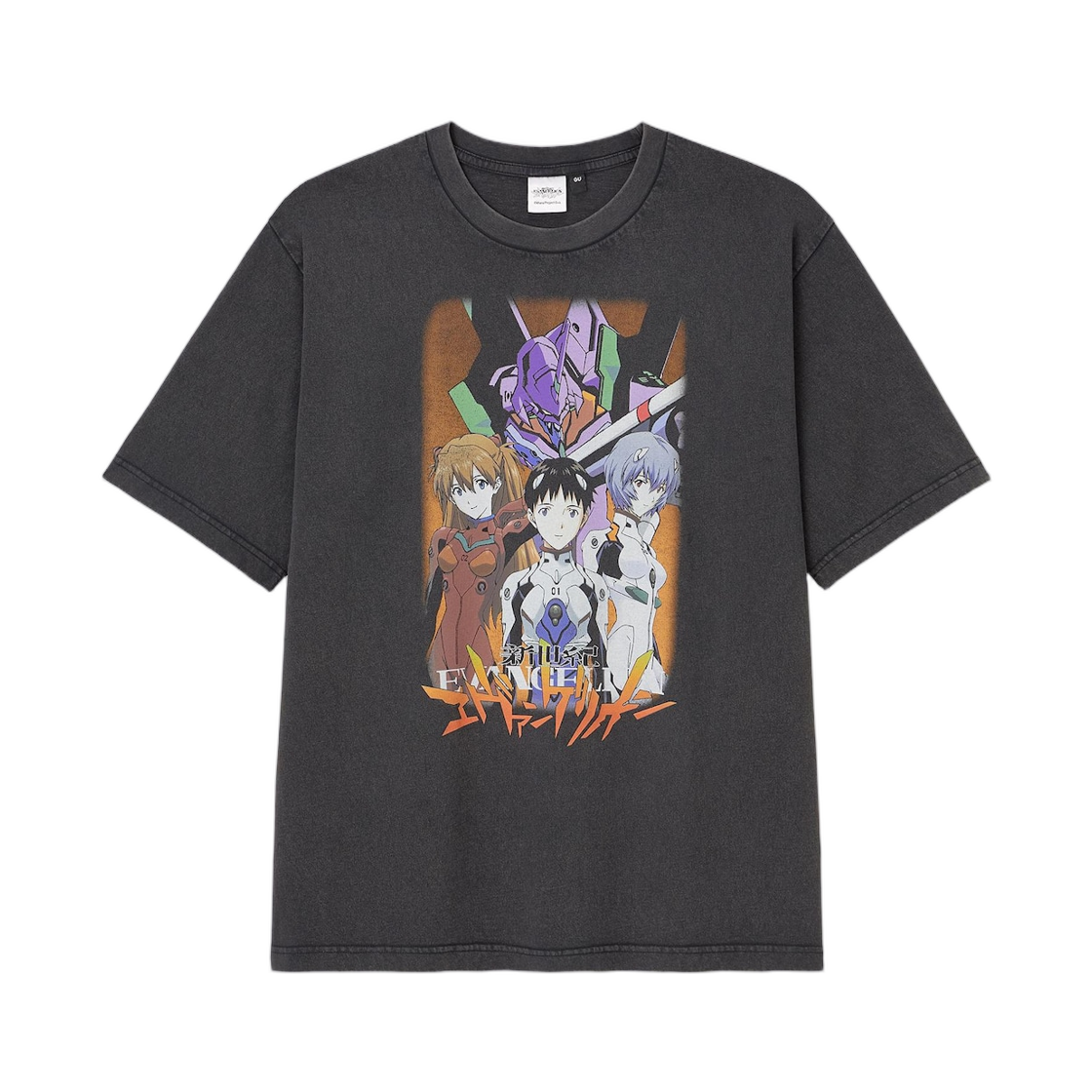 GU x 에반게리온 워시드 그래픽 티셔츠 다크 그레이(GU x Evangelion Washed Graphic T-Shirt Dark Gray)