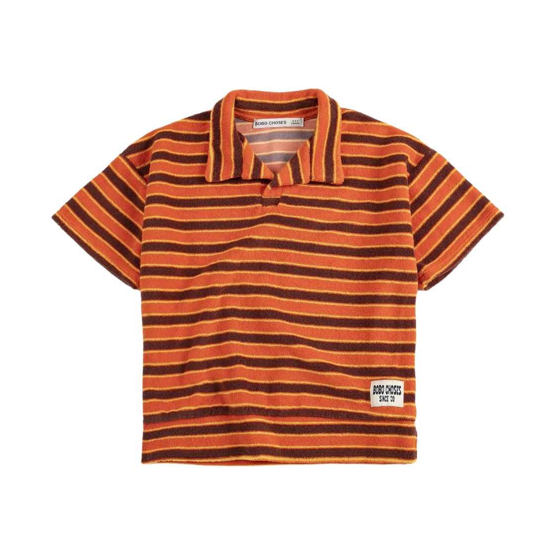 126AC022 (Kids) Bobo Choses Striped Brick Terry Cloth Polo Orange