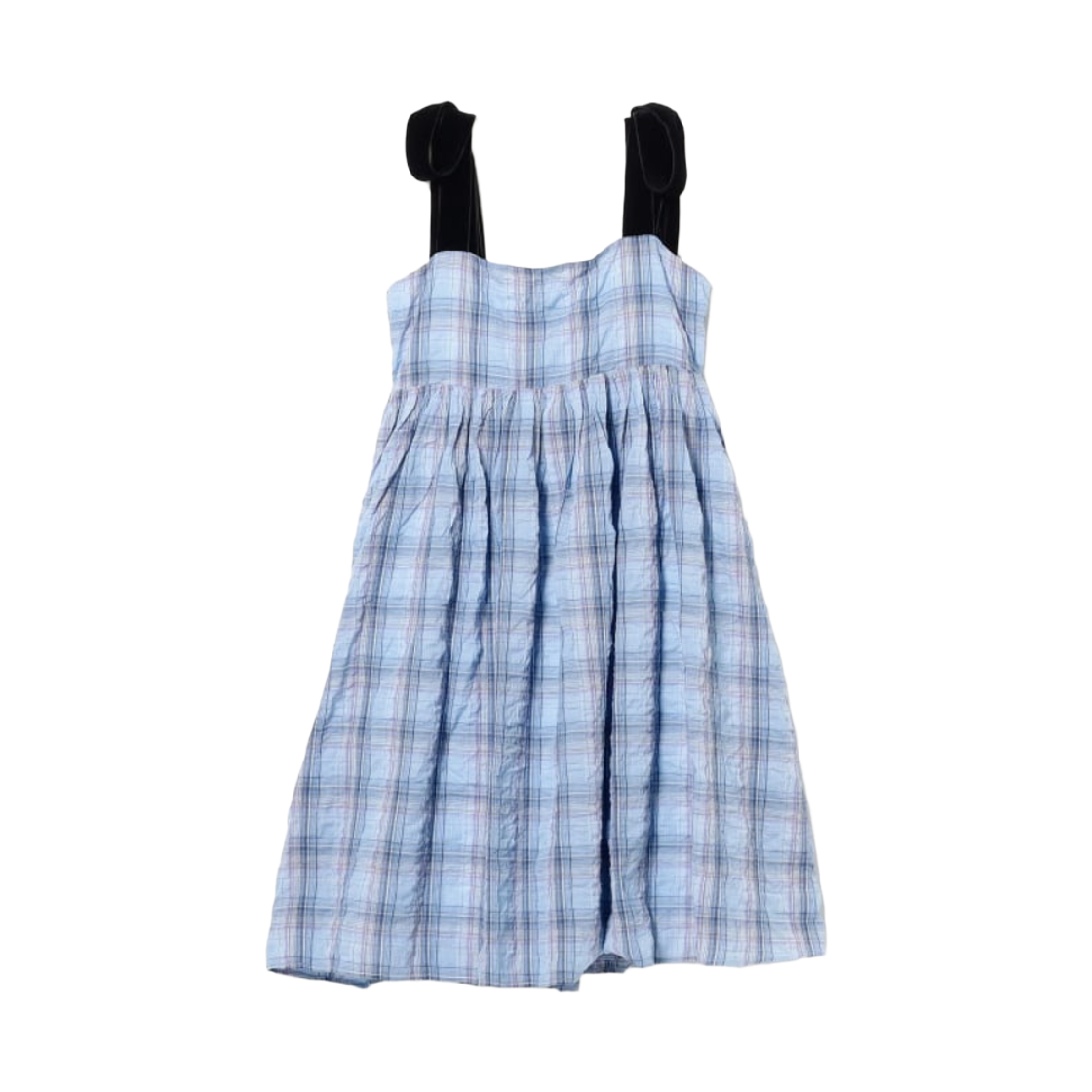 (W) 카롤리나 글레이서 벨벳 리본 체크 미디 캐미솔 드레스 삭스((W) Carolina Glaser Velvet Ribbon Check Midi Camisole Dress Sax) - 1
