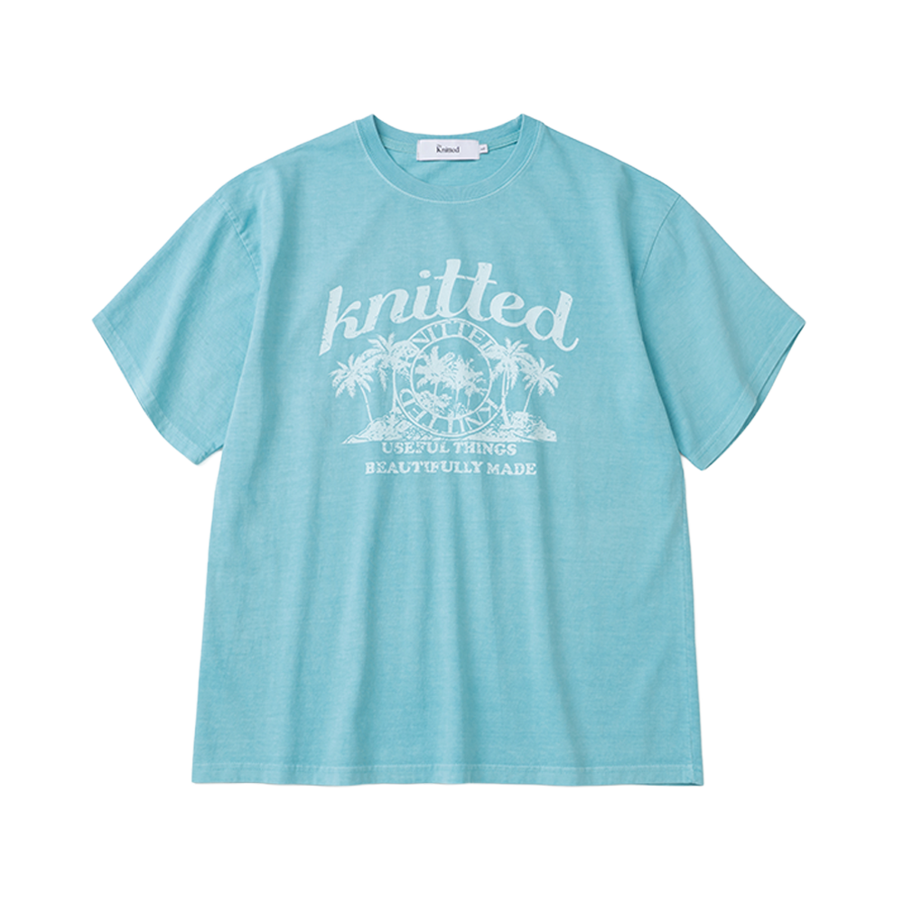 니티드 피그먼트 팜트리 그래픽 티셔츠 아쿠아(Knitted Pigment Palm Tree Graphic T-Shirt Aqua)