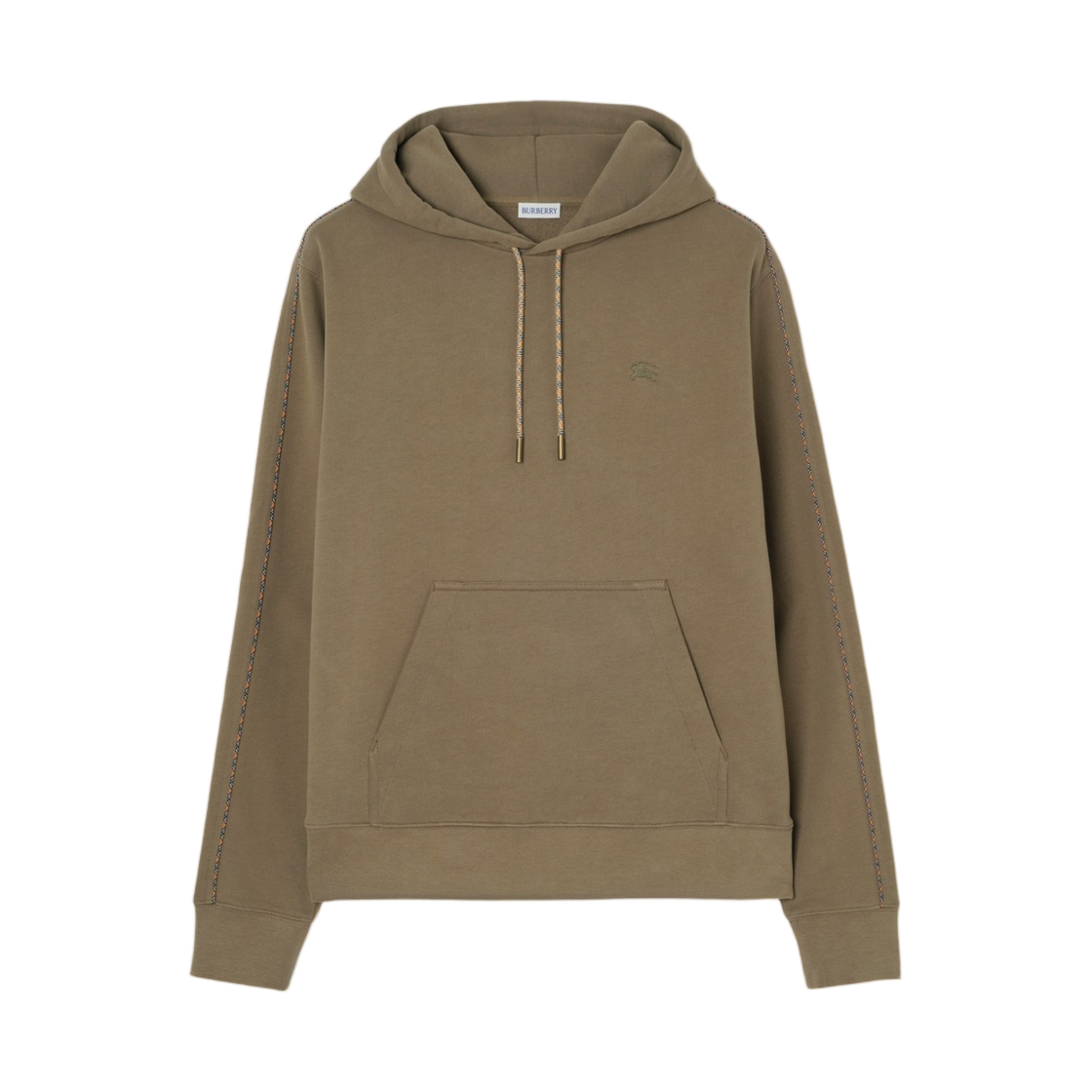 8127603 Burberry Check Piping Cotton Hoodie Finch Brown
