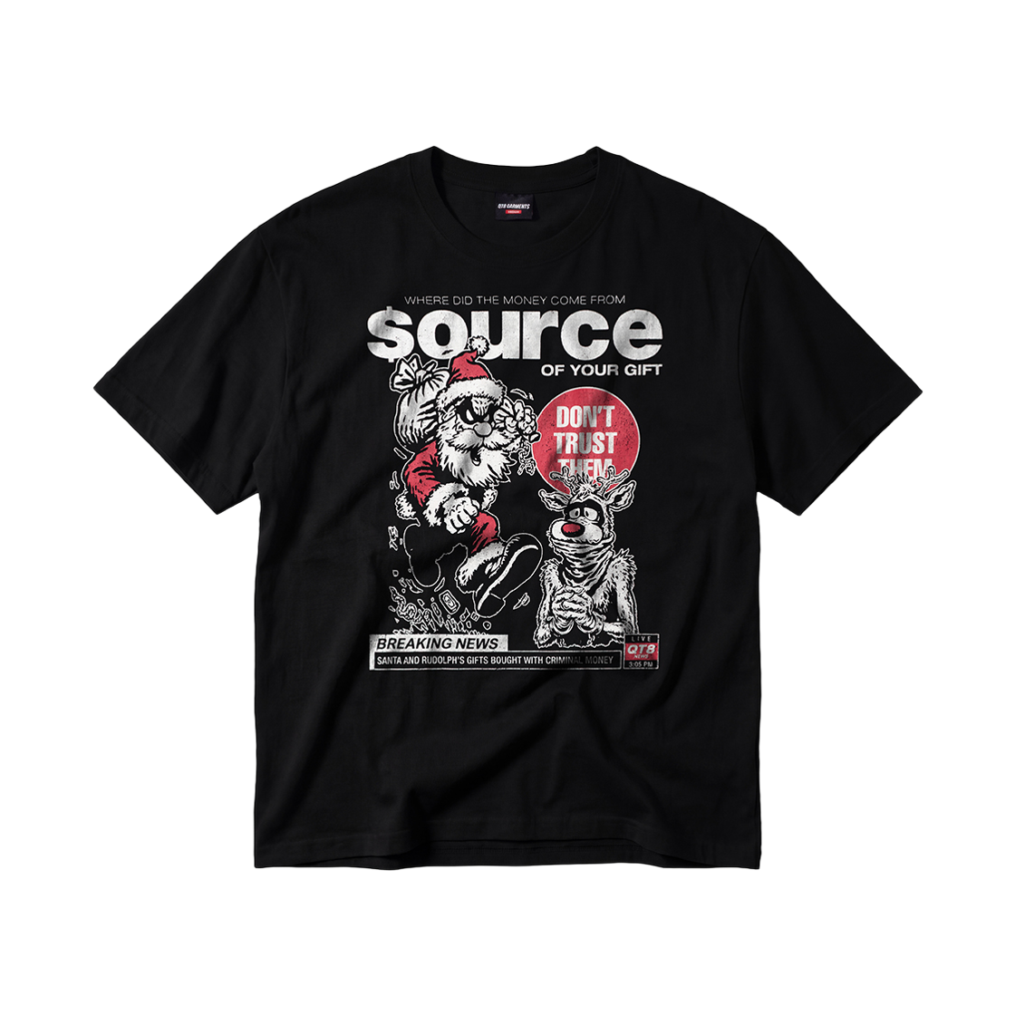 큐티에잇 가먼츠 산타 소스 워시드 티 블랙(QT8 GARMENTS Santa Source Washed Tee Black) - 1