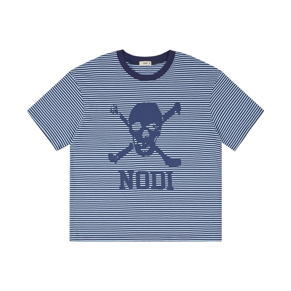 ND_CTO_022_NV NODI Trouble Skull Dept Stripe Crop Tee Navy