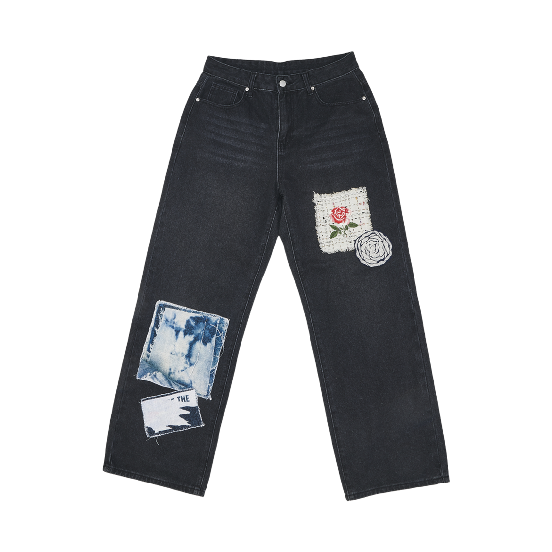더그레이티스트 로즈 패치 데님 팬츠 블랙(The Greatest Rose Patch Denim Pants Black)