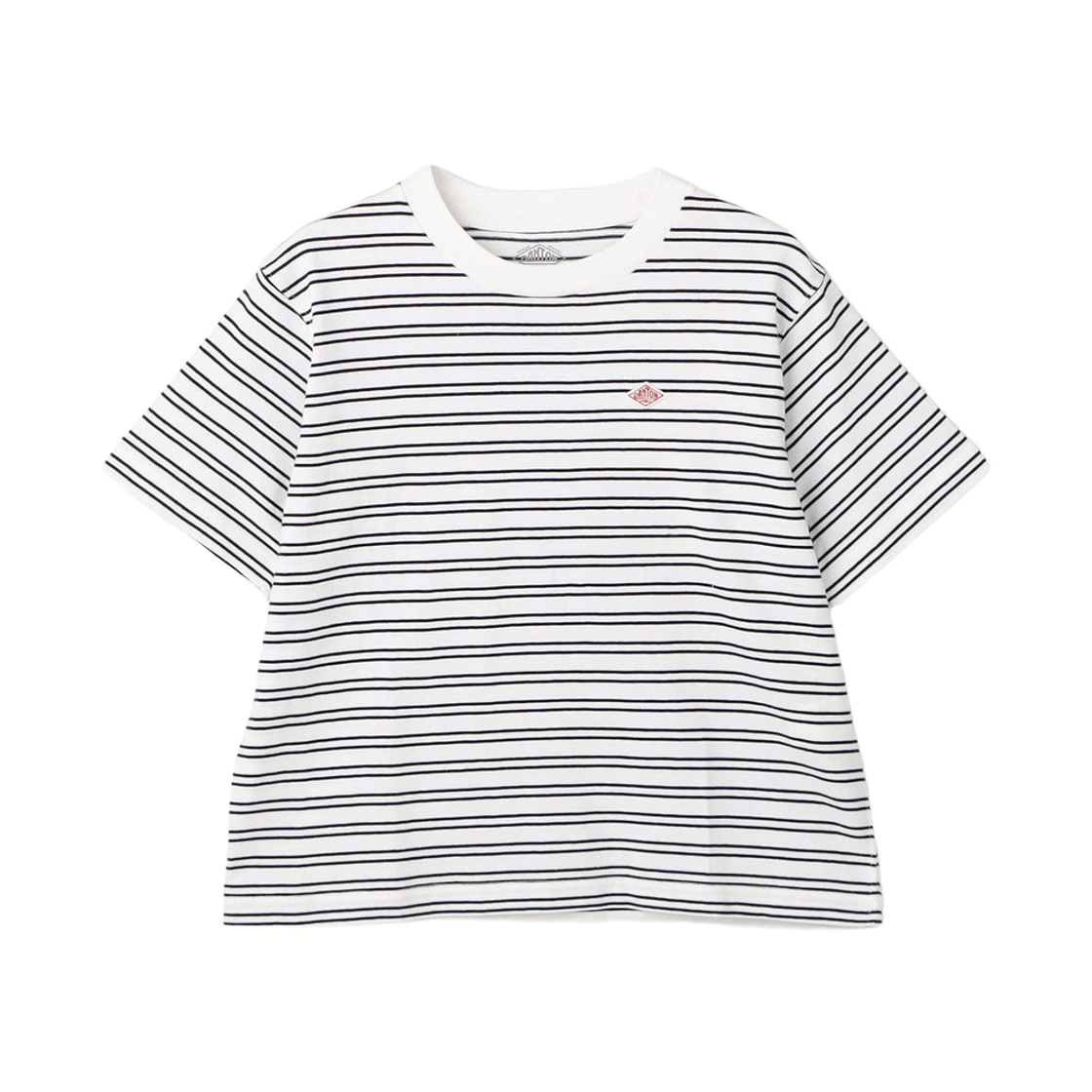 (W) 단톤 코튼 저지 스트라이프 숏 티셔츠 오프 화이트 네이비((W) Danton Cotton Jersey Stripe Short T-Shirt Off White Navy)