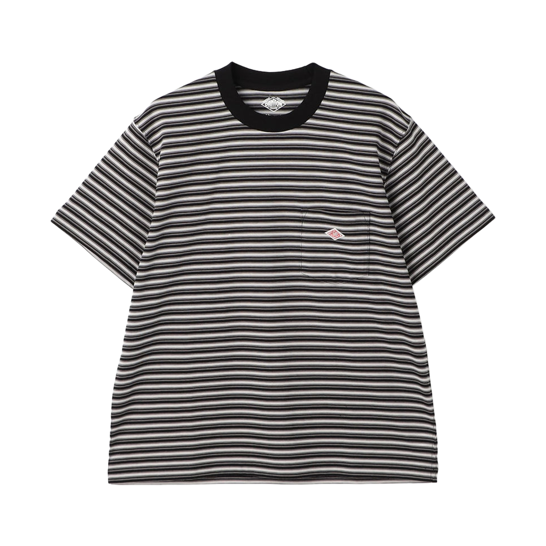 DT-C0197 (W) Danton Stripe Short Sleeve Pocket T-Shirt Charcoal Black Multi