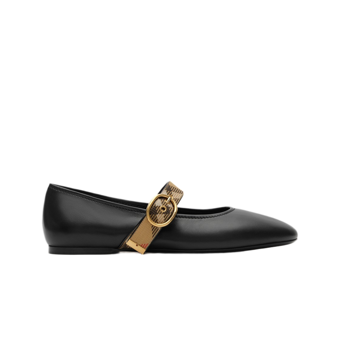 8130096 (W) Burberry Check Strap Leather Robin Ballerinas Black