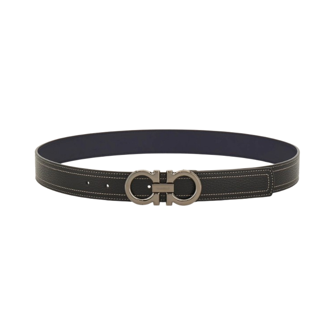 670645-790978 Ferragamo Reversible and Adjustable Gancini Belt Black Dark Navy Blue