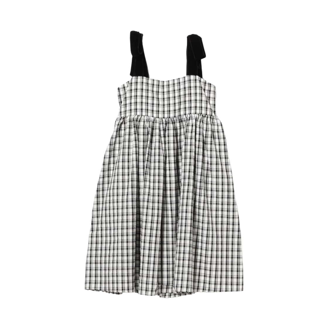 62-26-0313-438 (W) Carolina Glaser Velvet Ribbon Check Midi Camisole Dress Black