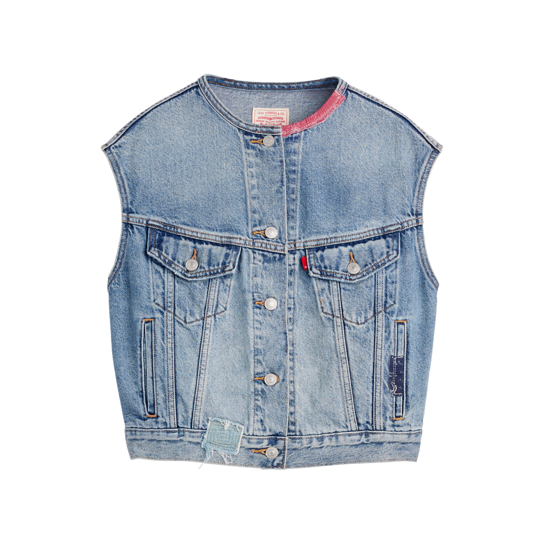 리바이스 카라리스 슈렁큰 90s 베스트 미디엄 인디고(Levi's Collarless Shrunken '90s Trucker Vest Midium Indigo)