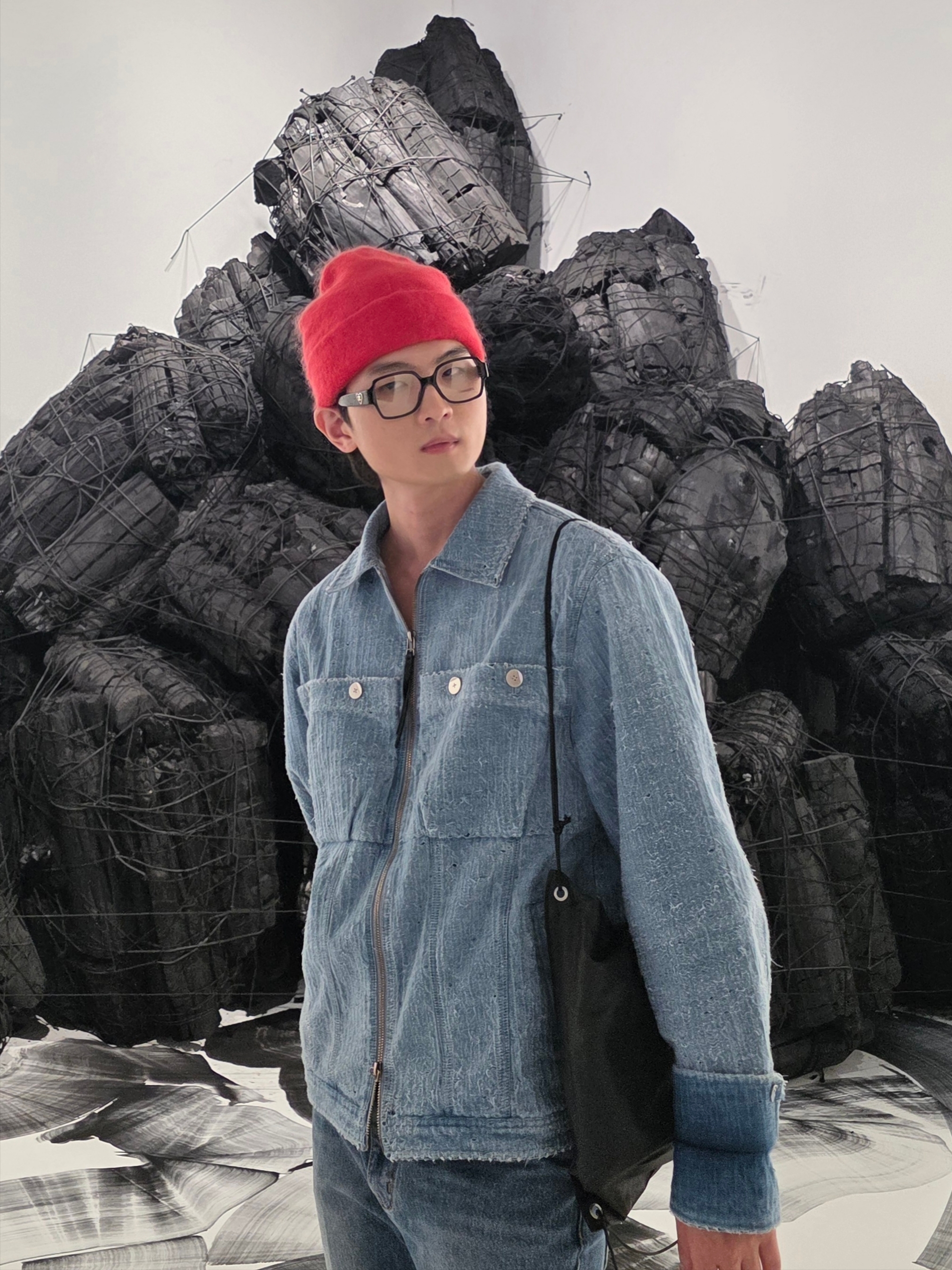 Ader Error Jacket Product. 15 Blue, Supreme Mohair Beanie Bright Red - 23FW 착용 스타일