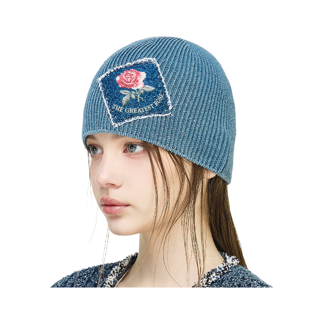 더그레이티스트 데님 로즈 패치 비니 다크블루(The Greatest Denim Rose Patch Beanie Dark Blue) - 2