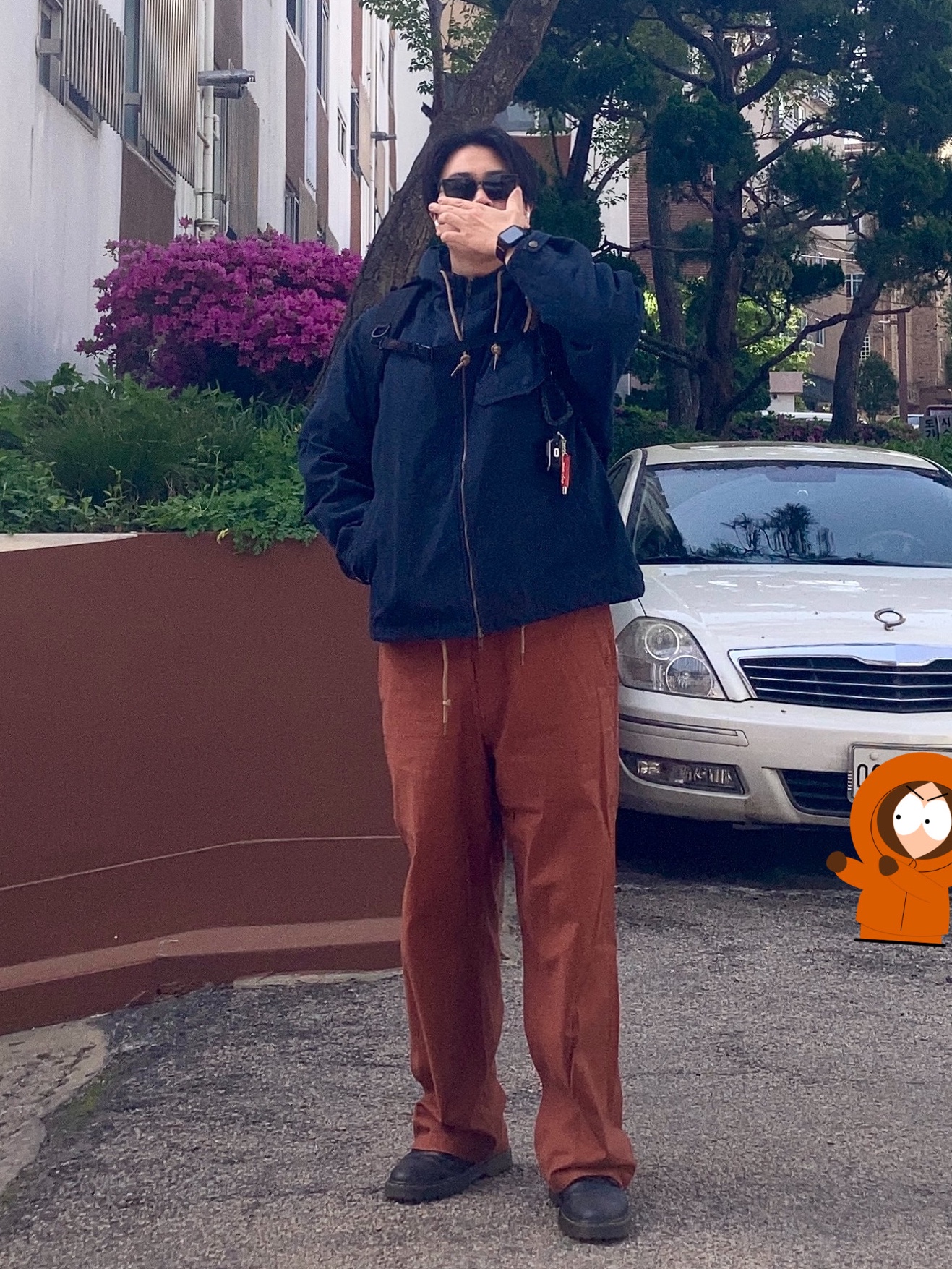 Hunter Flat Bar Square Sunglasses Black 착용 스타일 - 2