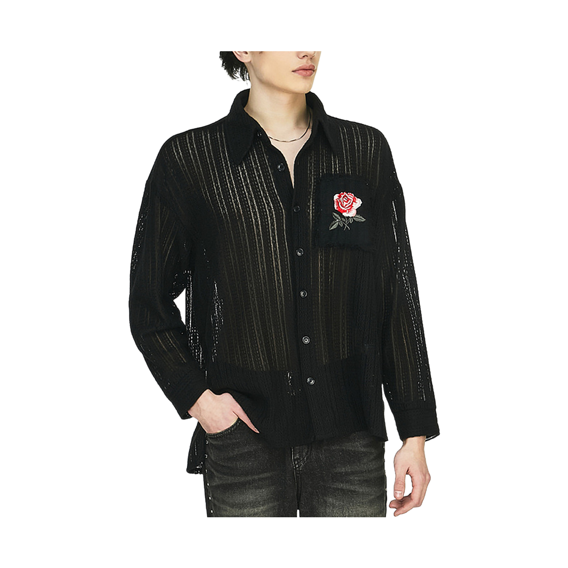 더그레이티스트 로즈 패치 크로셰셔츠 블랙(The Greatest Rose Patch Crochet Shirt Black) - 2