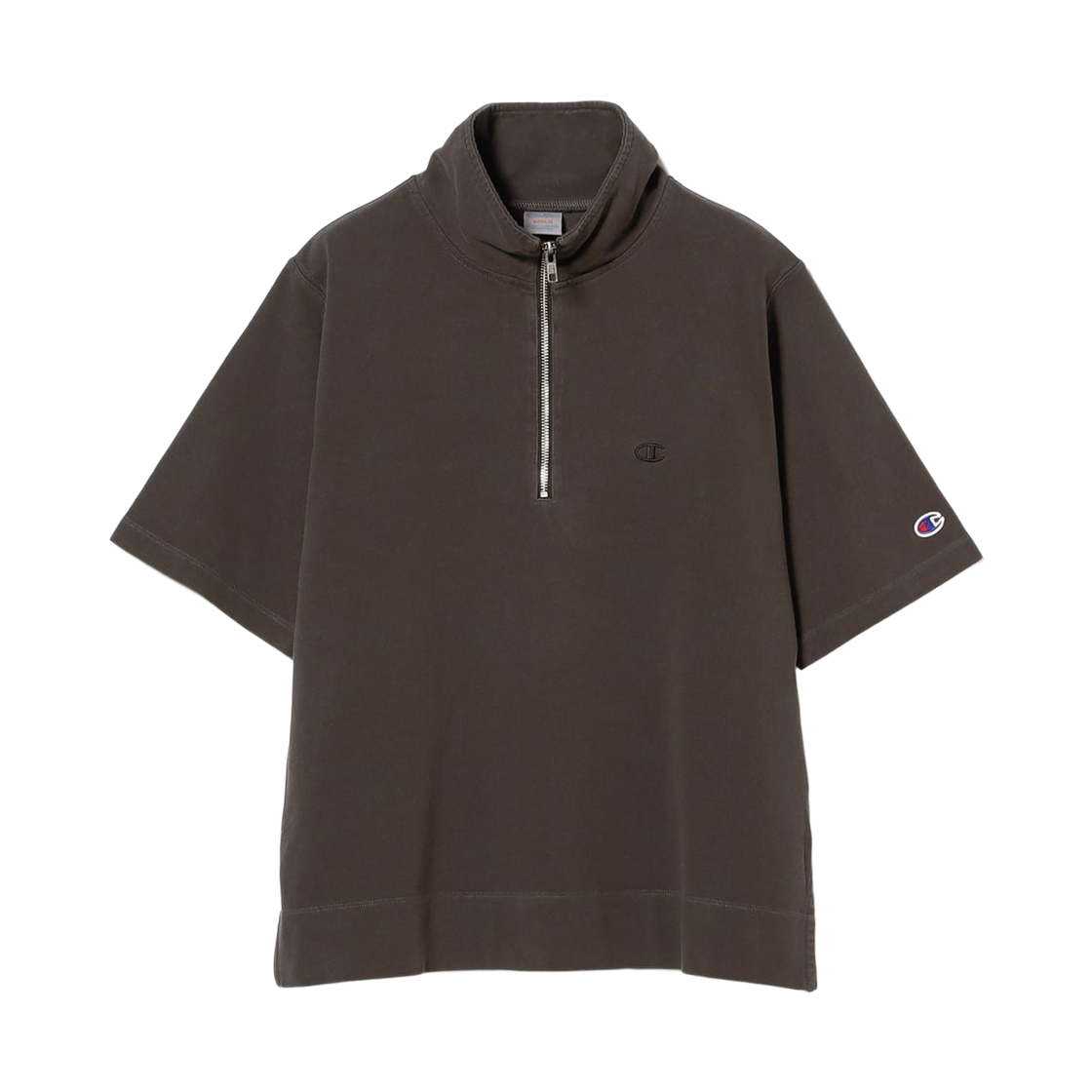 (W) 챔피온 x 레이 빔즈 하프집 티셔츠 오프 블랙((W) Champion x Ray Beams Half-Zip T-Shirt Off Black)