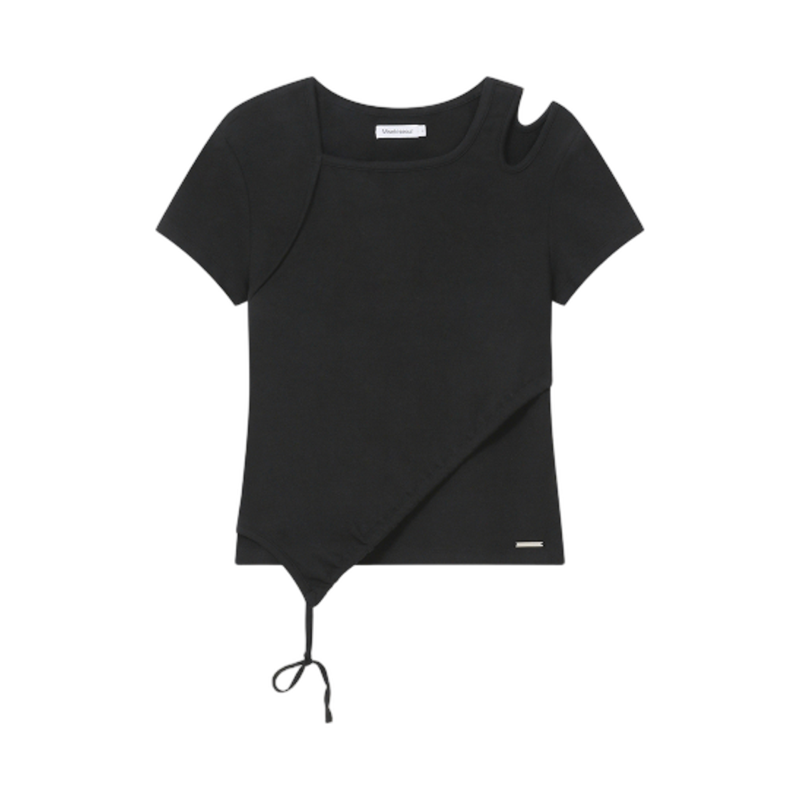 - (W) Miseki Seoul Cutout Shirring Layered Short Sleeve Black
