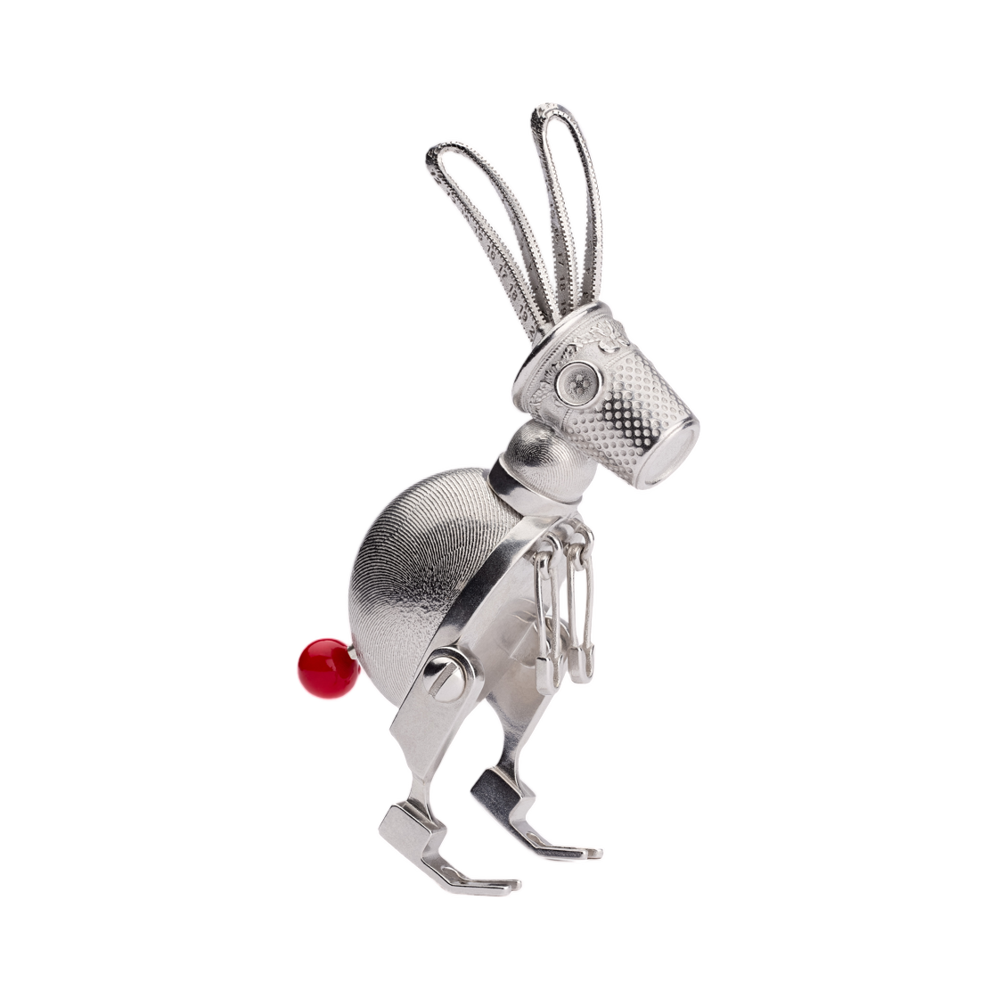 V2077HOMST-D997 Dior Couture Charm Rabbit Brooch Lacquer Silver Red