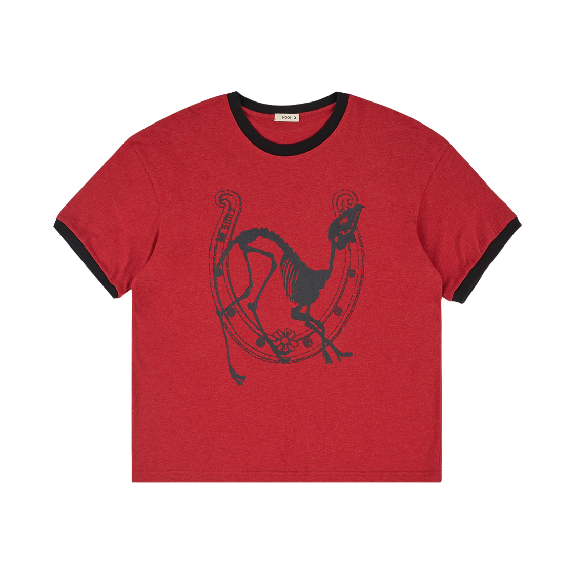 ND_RCTO_017_WR NODI Lucky Dead Horse Ringer Crop Tee Wine Red