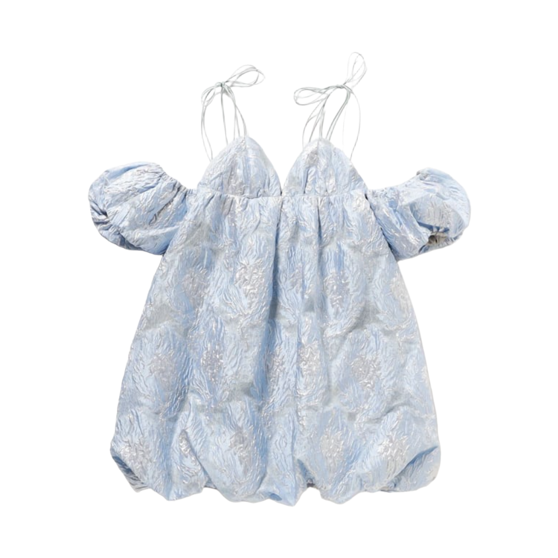 62-26-0318-438 (W) Carolina Glaser Jacquard Balloon Camisole Dress Sax
