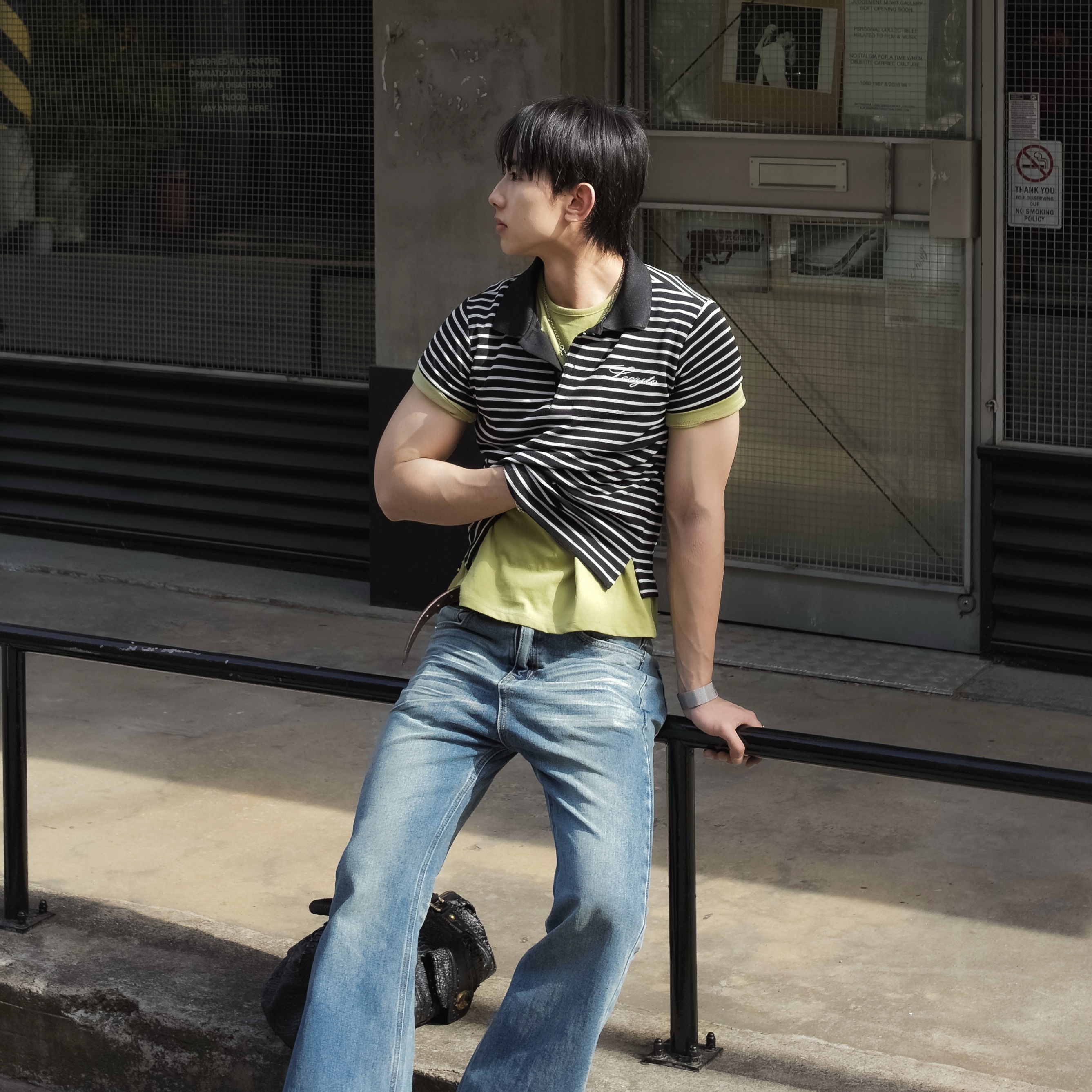 Stussy SS Link Studded Belt Distressed Brown 착용 스타일 - 1