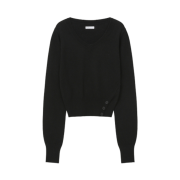 (W) Miseki Seoul Vneck Slit Button Knit Black