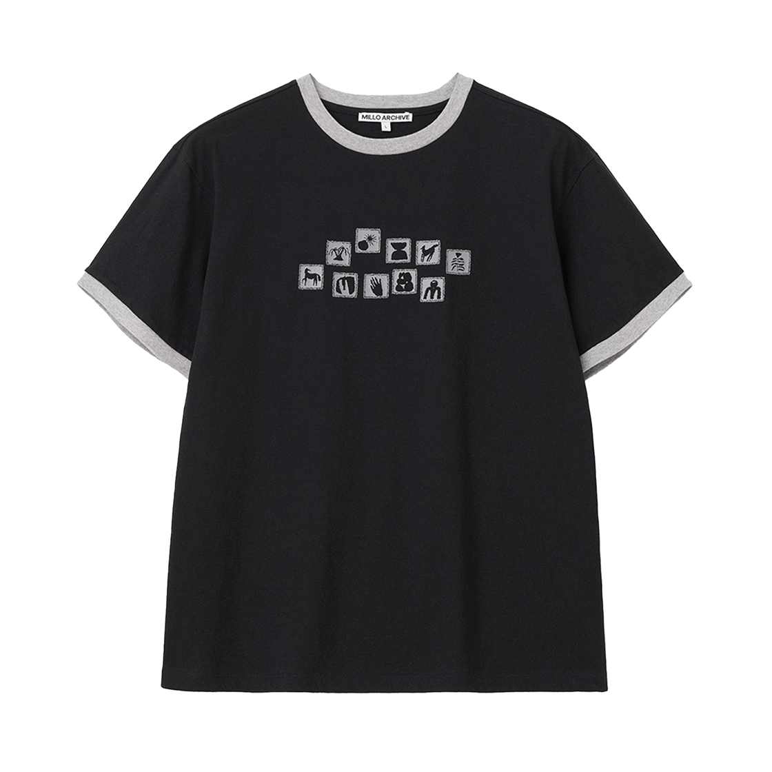 밀로 아카이브 아케익 모티프 링거 티셔츠 블랙(Millo Archive Archaic Motif Ringer T-Shirt Black)