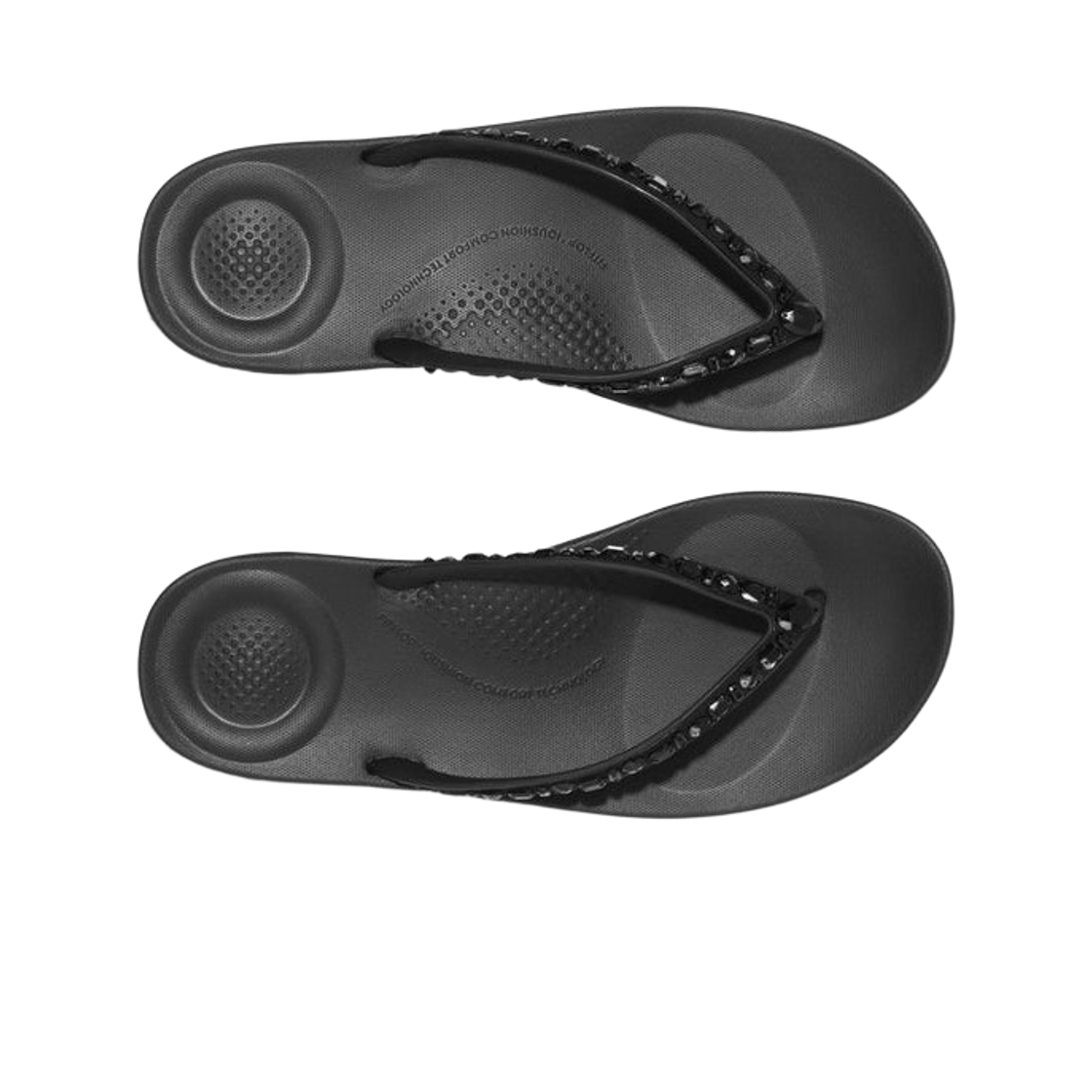 (W) 핏플랍 아이쿠션 멀티 크리스탈 얼고노믹 플립플랍 올 블랙((W) FITFLOP Iqushion Multi Crystal Ergonomic Flip Flops All Black) - 2