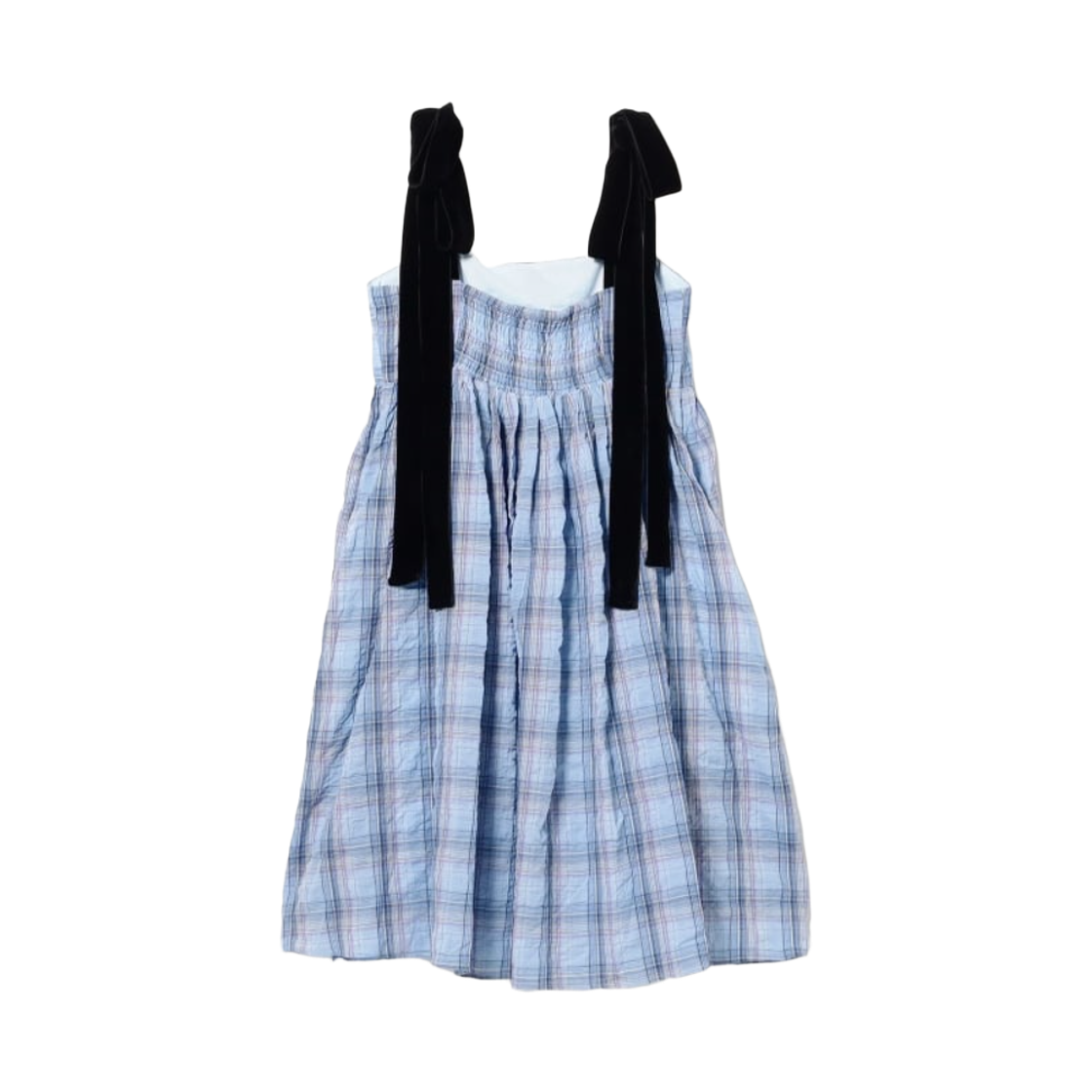 (W) 카롤리나 글레이서 벨벳 리본 체크 미디 캐미솔 드레스 삭스((W) Carolina Glaser Velvet Ribbon Check Midi Camisole Dress Sax) - 2