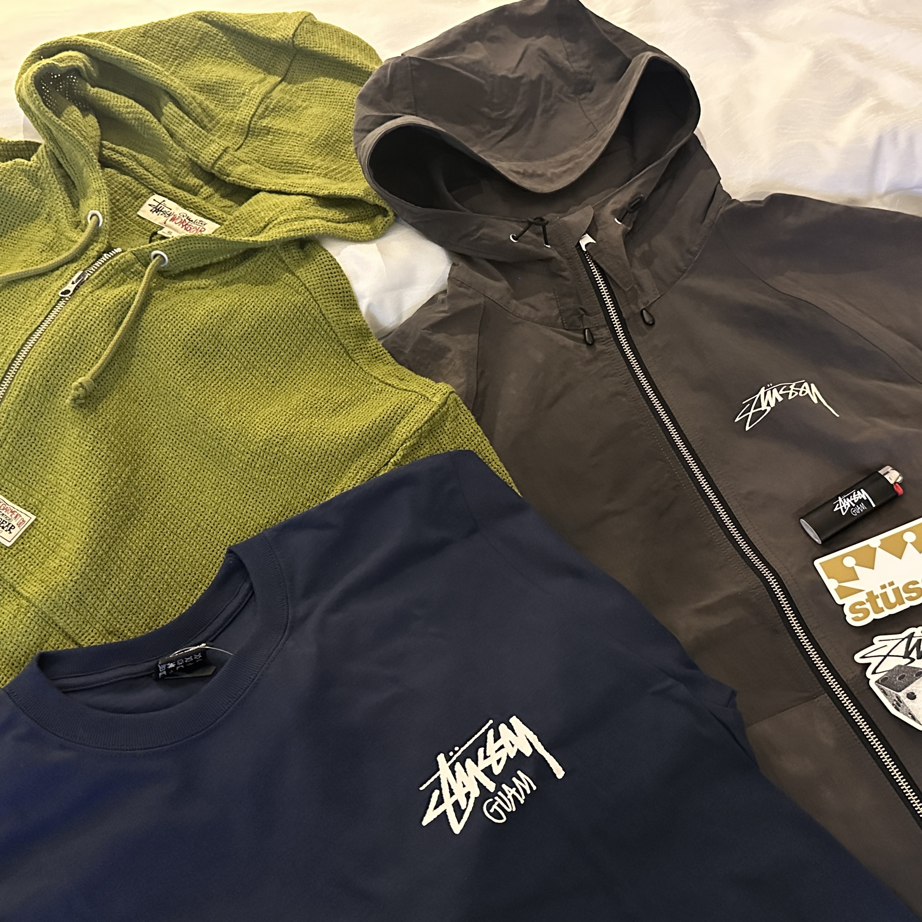 Stussy Cotton Mesh Work Jacket Green, Stussy Wave Dye Beach Shell Jacket Black 착용 스타일 - 1