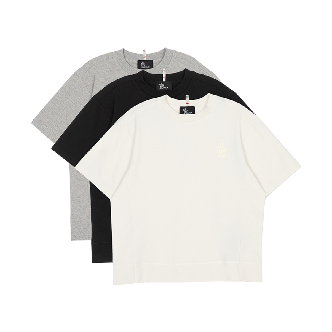 L1-098-8C00002-8790F-3P1 (W) Moncler Logo Patch Cotton Blend T-Shirt White Black (3 Pack) - 26SS