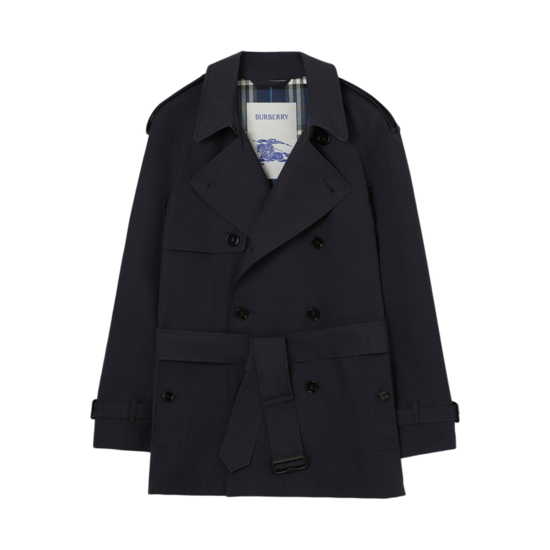 8121905 Burberry Short Lightweight Cotton Trench Coat Silhouette Blue